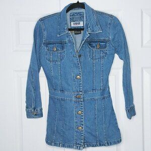 𝅺vintage LONG FITTED DENIM JEAN JACKET